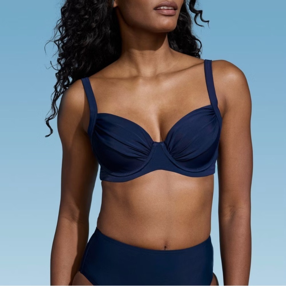 Lands' End Women's Retro
Underwire Bikini
Top Solid Knit Swimwear navy new 🆕